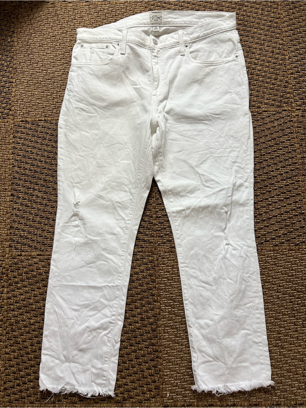 J.Crew White Slim Boyfriend Crop Jeans Size 32 Raw Hem